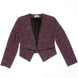 Calvin Klein Tweed Jacket Size 12 Womens Open Front Zip Accents Pink Black